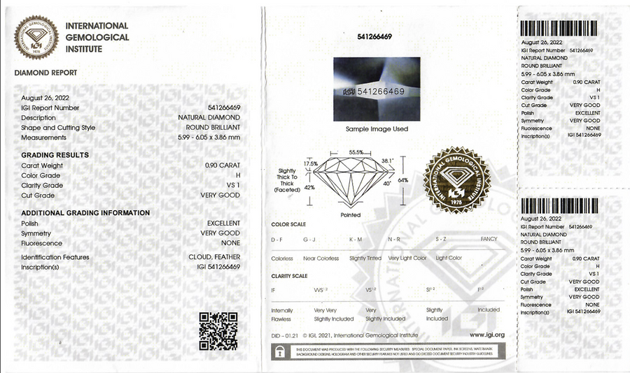 14K Zlatý Prsteň s Bielym Diamantom s certifikátom IGI